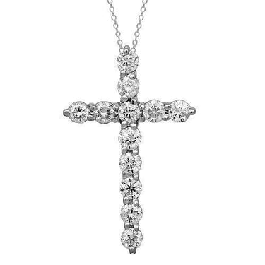 White 14K Solid White Gold Womens Diamond Cross Pendant 0.83 Ctw
